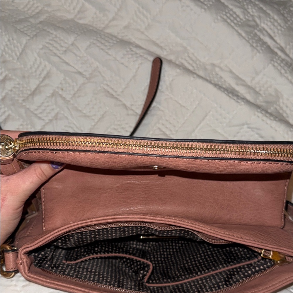 Madison West Dusty Rose Leather Crossbody with Tassel - Picture 4 of 9